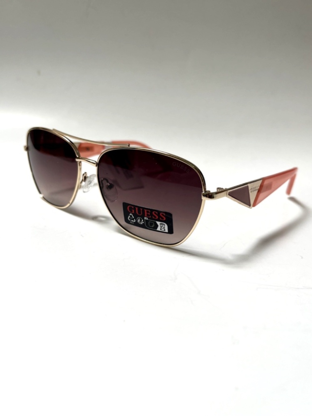 New GUESS Double Bridge Aviator Sunglasses GO00081 Coral Pink Brown Lens Gold